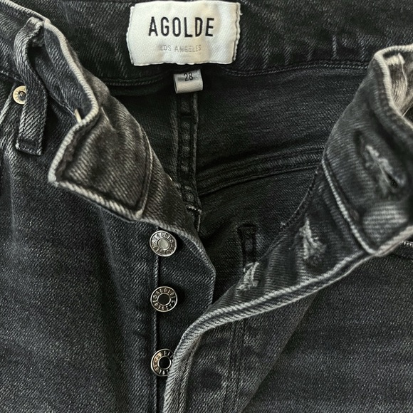 AGOLDE Riley Size 28 Washed Black High Rise Straight Crop Jeans - Picture 3 of 6